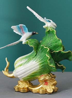 2026喜得百财彩铜摆件白菜喜鹊家居摆饰工艺品店铺桌面全黄铜摆饰