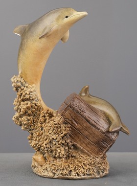 2026海豚寻宝黄铜彩绘摆件工艺品家居客厅装饰品送礼店铺桌面全铜