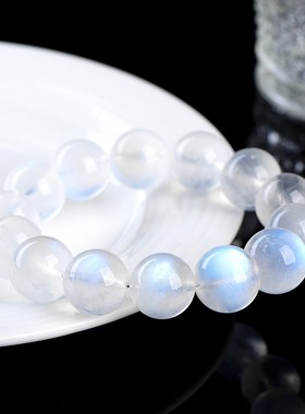 2026天然大颗粒蓝月光圆珠手链水晶手串 白色蓝光月光石手串