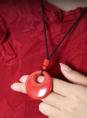 2026原矿纯正朱砂平安扣吊坠真品紫金砂帝王红砂护身符吊坠项链散