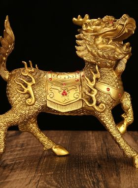 2026厂家纯黄铜钻石麒麟火麒麟家居金属工艺品礼品家居摆件大号