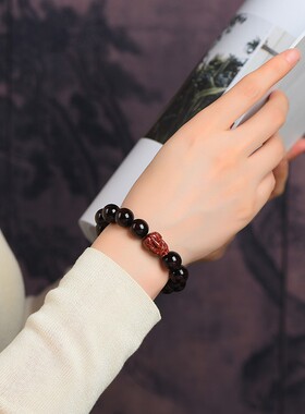 2026小叶紫檀朱砂貔貅单圈手串男女款檀香木质佛珠文玩本命年手链