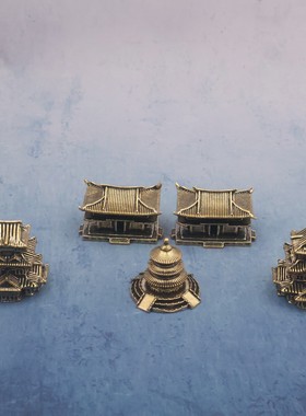 2026黄铜古楼复古建筑装饰创意小摆件书房假山奇石鱼缸造景立体装