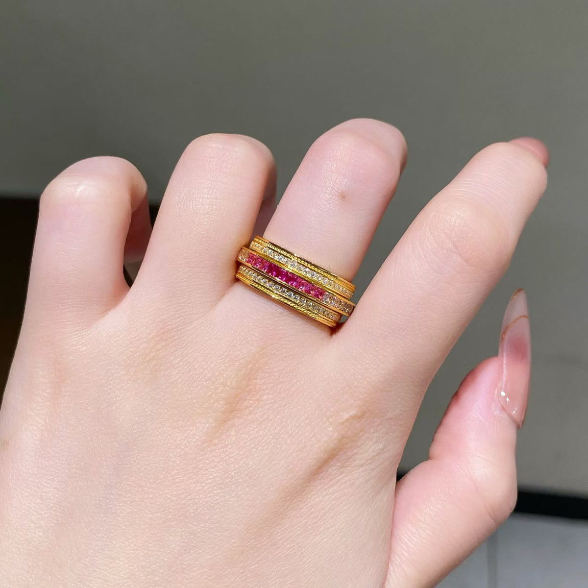 999 Pure Gold Rainbow Gradient Gold Fortune Ring Gold Ring Light Luxury Fashion Exquisite Versatile Gift for Your Girlfriend