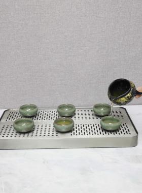 欧式轻奢长方形不锈钢储水式茶盘茶托茶几书房办公室软装家居饰品