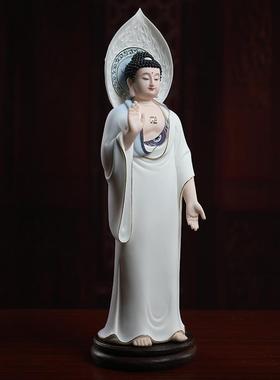 戴玉堂娑婆三圣释迦牟尼观音地藏王菩萨立像佛像供奉家用陶瓷摆件