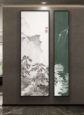 山水画新中式玄关装饰画客厅走廊过道挂画水墨国画入户正对门壁画