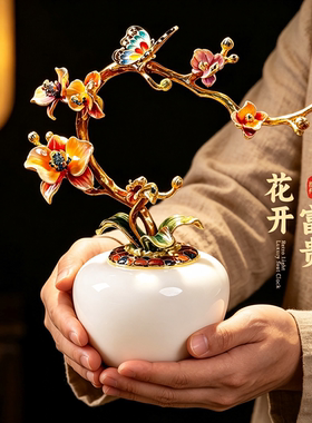 【花开富贵】轻奢珐琅彩玉石摆件