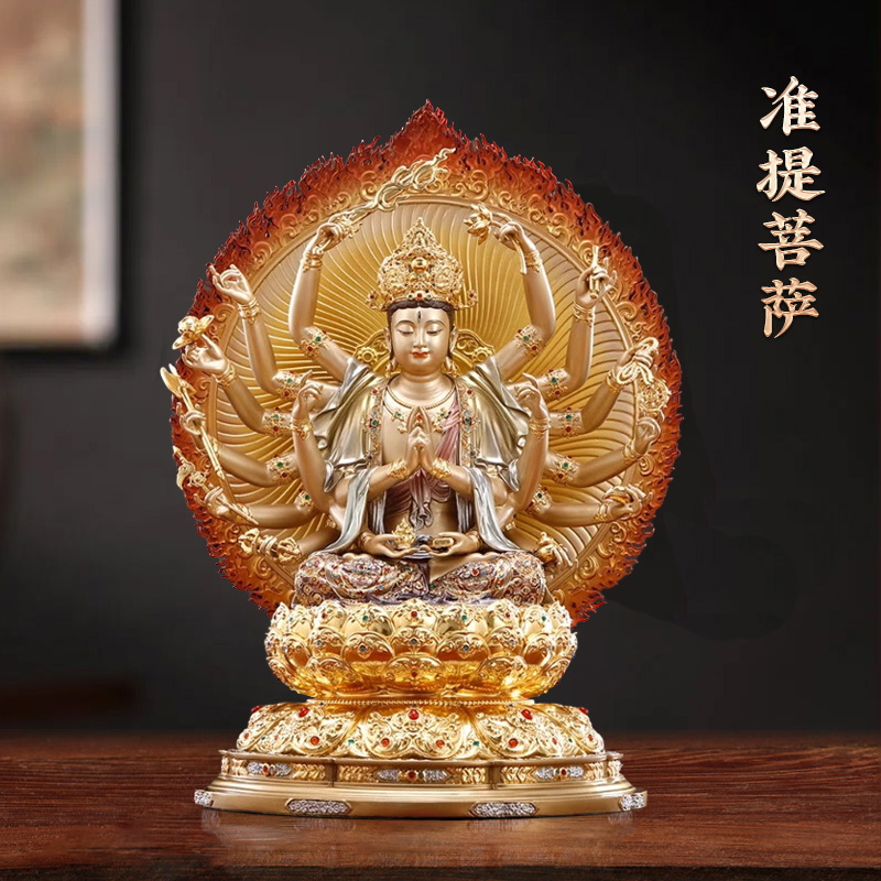 涛羽 台湾工艺准提佛母像佛前佛堂铜摆件准提菩萨珐琅镶宝佛像