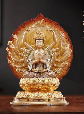 涛羽 台湾工艺准提佛母像佛前佛堂铜摆件准提菩萨珐琅镶宝佛像