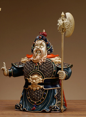 黄铜彩绘哼哈二将护宅门神工艺品