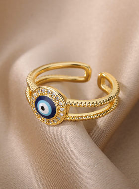 Gold Plated Evil Eye Rings for Women Opening Blue Zircon