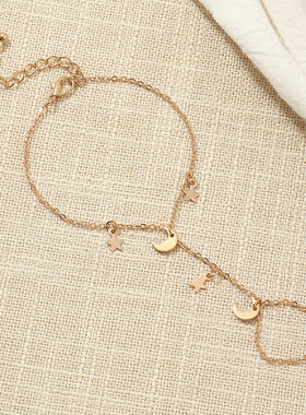 Simple Cute Star Moon Pendant Chain Bracelet Trendy Luxury
