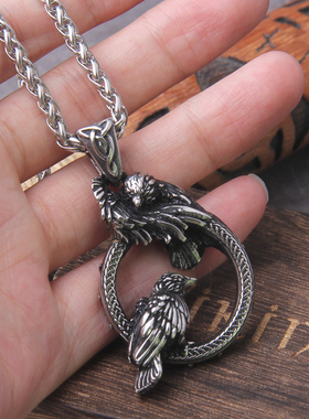 Nordic mythology Odin Huginn and Muninn pendant necklace