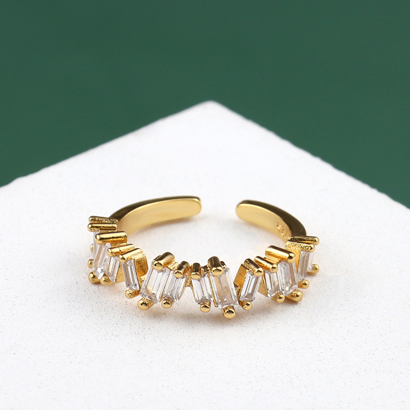 New 925 Sterling Silver Rings for Women Zircon V Gold Color - 图3