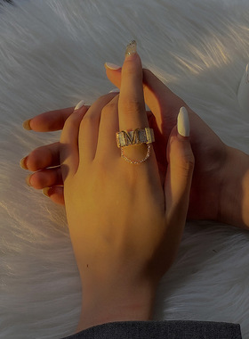 316L Stainless Steel Gold Color M Ring Trendy Simple Ring