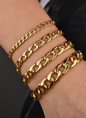 Trendy European Basic Gold Color Figaro Chain Bracelet for