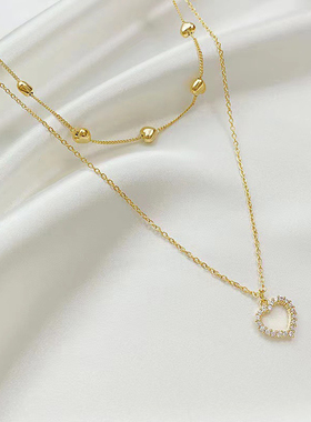 New 2023 New Gold Color Double Layer Heart Necklace Zircon