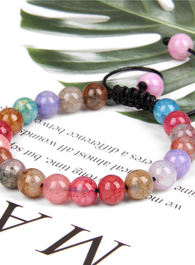 Natural Stone Agates Bracelet 8mm Round Cracked Agates
