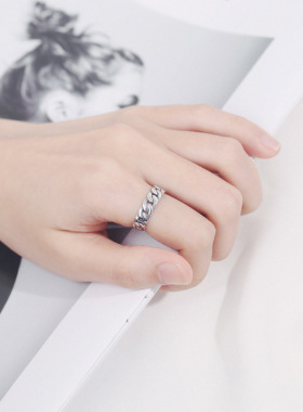 Korean version of retro distressed S925 sterling silver open