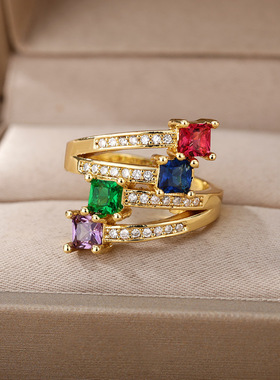 Colored Square Zircon Rings for Women Gold Plated