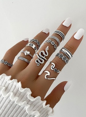 Punk Gothic Butterfly Snake Chain Ring Set Retro Vintage