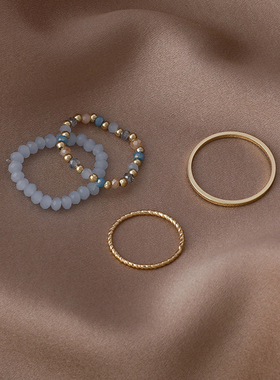 4PCS Women's Ring Summer Crystal Beaded Vintage Rings Set