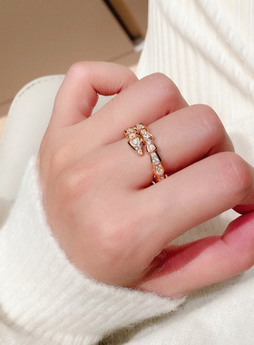 Gold Silver Color Snake Adjustable Ring with Bling Zircon