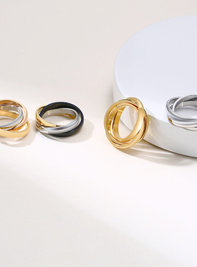 Women 3 Rounds Ring Sets Solid Stainless Steel Wedding