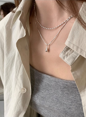 Sterling Silver Water Drop Necklace for Women Girl Simple