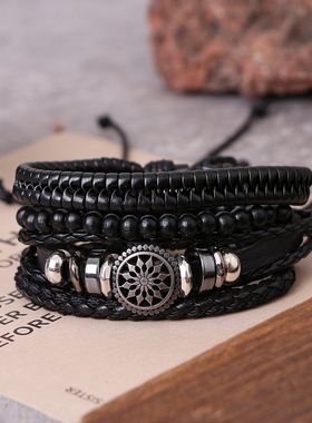 IFMIA 4pcs/ set Adjustable Leather Bracelets for Men Braided
