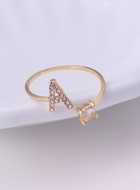 A-Z Letter Adjustable Opening Gold Rings For Women Couple