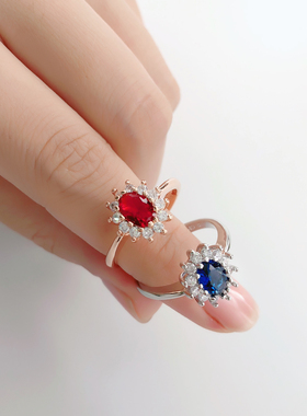 Lady Princess Diana Rings for Women Bridal Blue Crystal