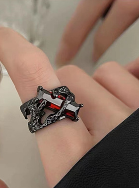 2023 New Punk Red Zircon Thorn Open Rings for Women Men