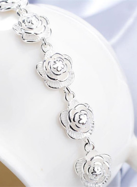 Charm 925 Sterling Silver Rose Flower Chain Bracelet For