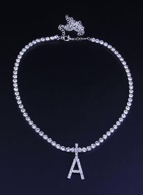 26 Letter Initial Necklace Silver Color Tennis Chain Choker