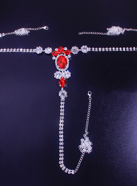 Sexy Underwear Red Crystal Thong Bikini Jewelry Panties for