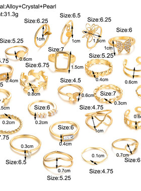 23pcs Hiphop Gold Color Geometric Rings Set For Women Girls