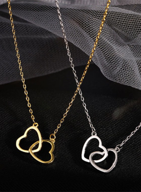 Korean Fashion Double Heart Interlocking Clavicle Chain
