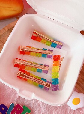 6 Candy Bears Hair Clips Barrettes Colored Bear Hairpin