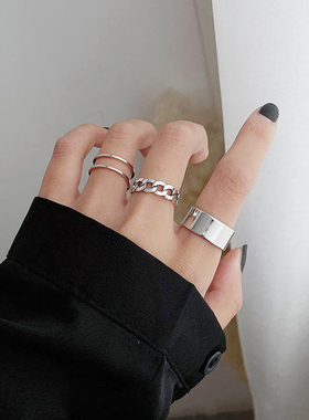 Punk Metal Geometry Circular Punk Rings Set Opening Index