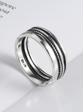 S925 sterling silver smile ring female retro distressed inde