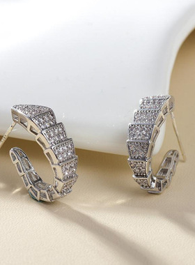 Silver Color Snake Earrings with Bling Zircon Stone for