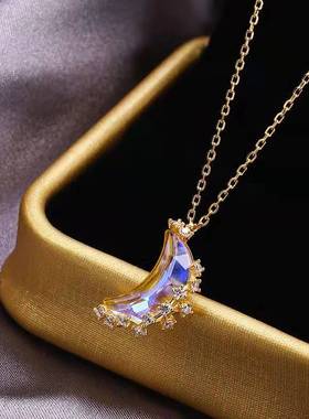 Discoloration Moon Stainless Steel Chain Necklace Korea