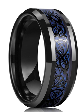 Fashion 8MM Men's Blue Groove Beveled Edge Tungsten Carbide