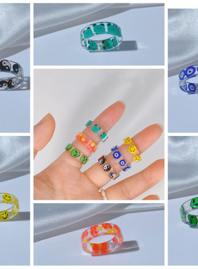 Ring For Women Fashion Girl Yellow Smiley Green Frog