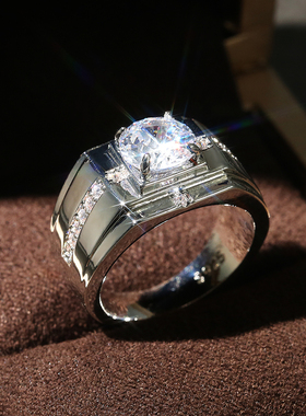 Luxury Silver Color Round Cubic Zircon Rings for Men