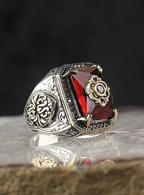 Retro Handmade Turkish Signet Ring for Men Women Ancient