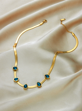 2023 316L Stainless Steel Gold Color Water Drop Blue Cubic