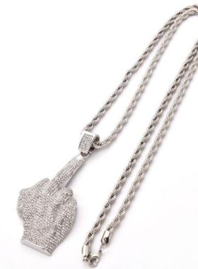 Personality Ice Out Zircon Contempt Middle Finger Pendant